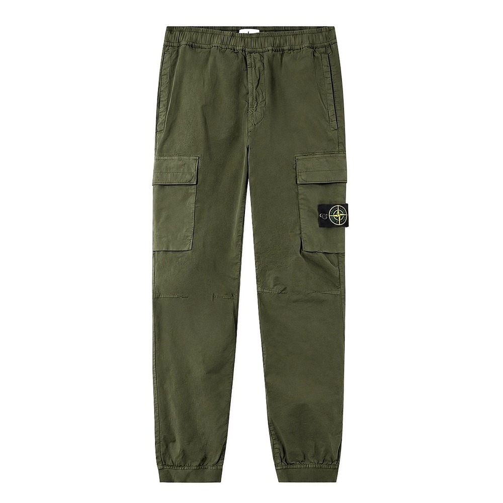 Stone Island Tapered Cotton-Stretch Cargo Trousers Men 33 Military Green Logo